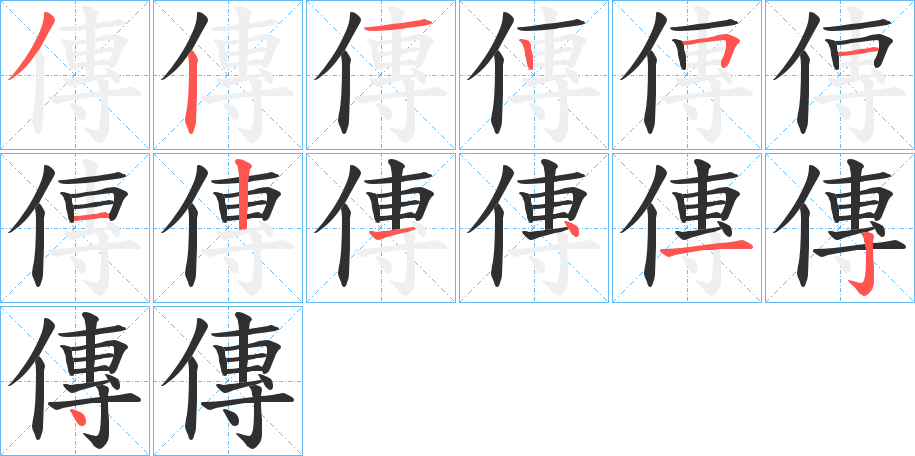 傳的笔顺分步演示图