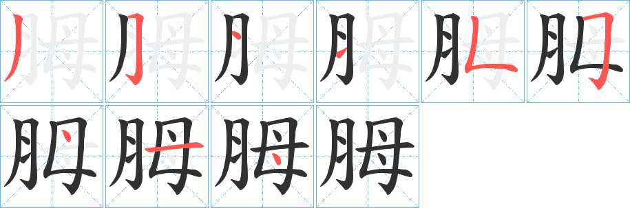 胟的笔顺分步演示图