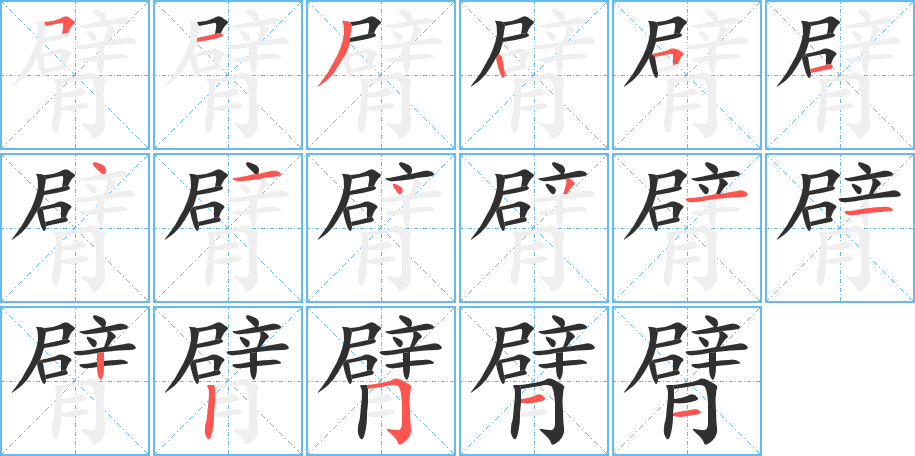 臂的笔顺分步演示图