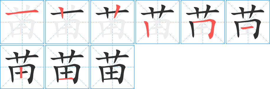 苗的笔顺分步演示图