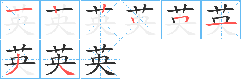 英的笔顺分步演示图