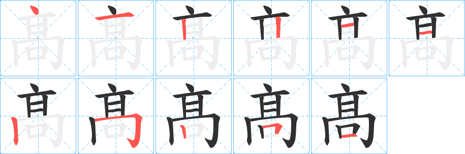 髙的笔顺分步演示图